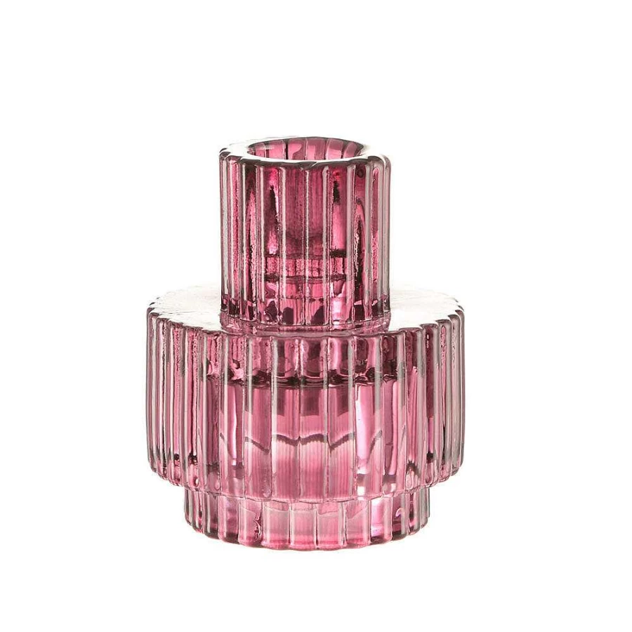 Wheel and Barrow Pink Glass Candle Holder - 8.5cm x 7cm Decorative Tea Light Vase for Home Decor