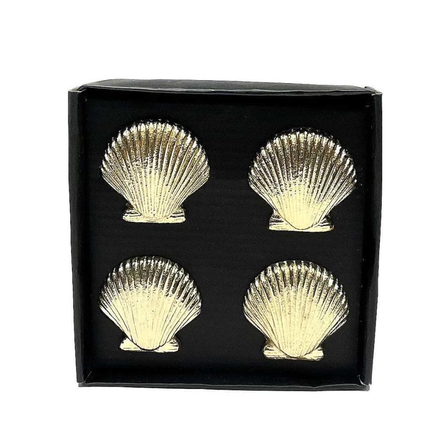 Wheel and Barrow Champagne Gold Shell Napkin Ring Set of 4 - Elegant Tableware Decor