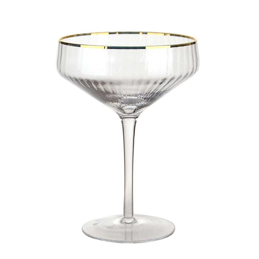 Wheel and Barrow Optic Coupe Glass with Gold Rim - 255ml Clear Crystal Champagne Drinkware for Cocktails and Desserts