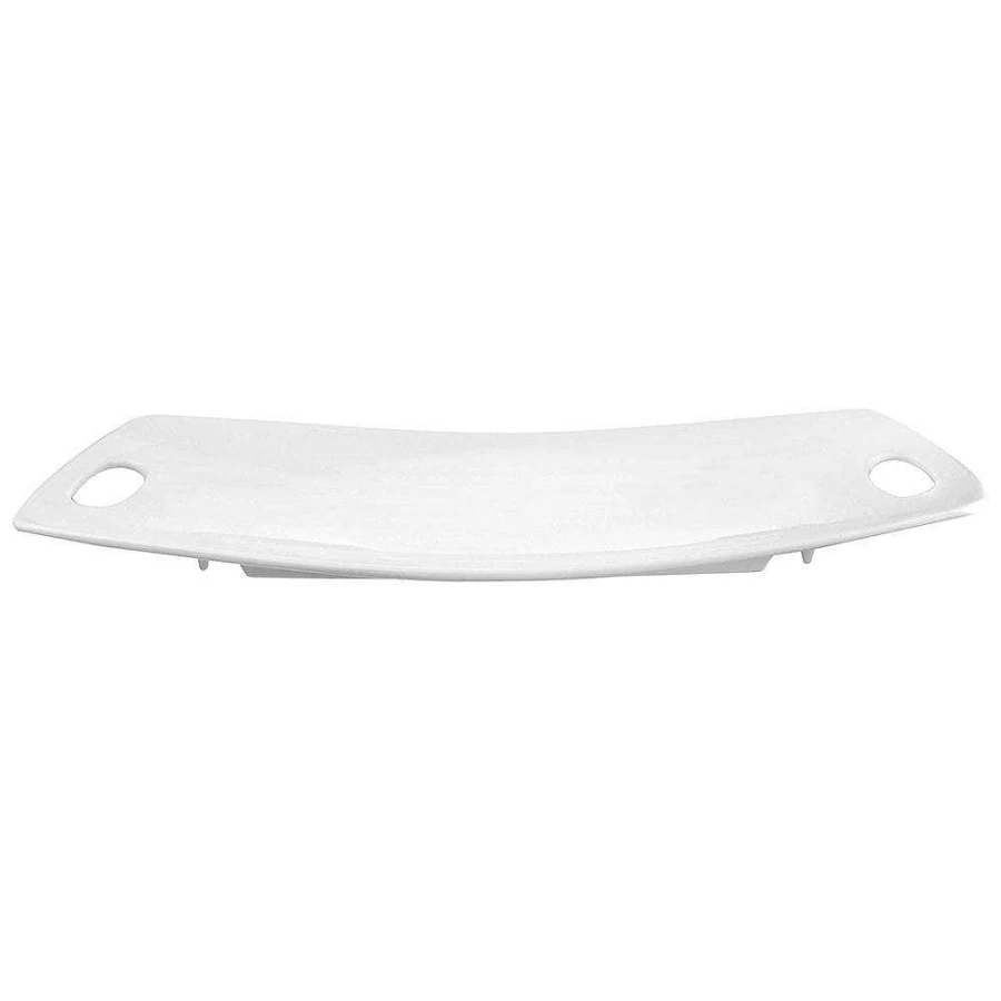 Wheel & Barrow White Porcelain Rectangular Platter with Cut-Out Handles - 49cm x 24cm Serving Tray