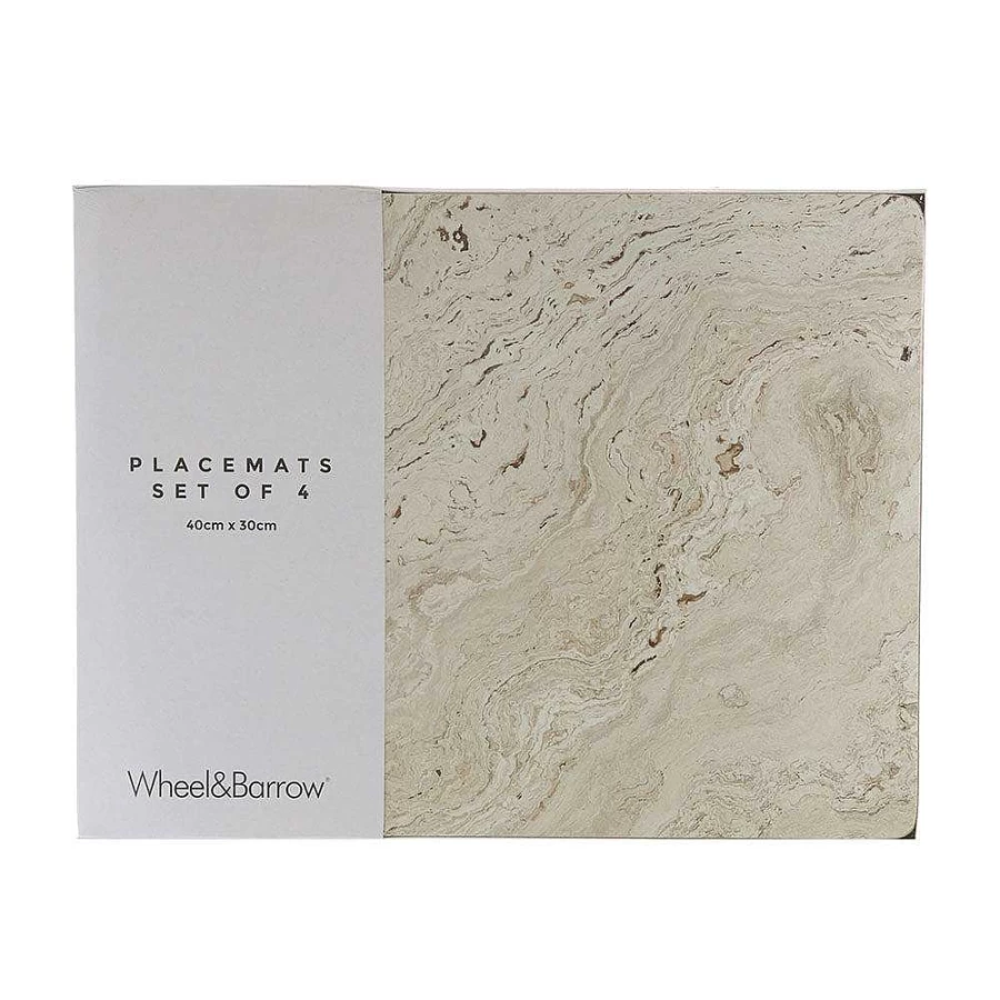 Wheel and Barrow Cork Backed Rectangle Travertine Placemat Set of 4 Natural Stone Table Mats