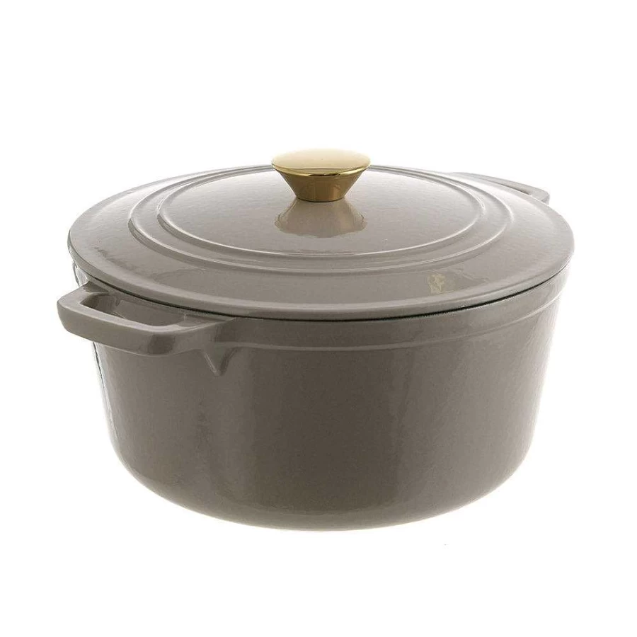 Wheel and Barrow 25.5cm Round Cast Iron Casserole Pot with Lid, 4.6L Capacity, Mushroom Design, Dutch Oven for Slow Cooking & Baking