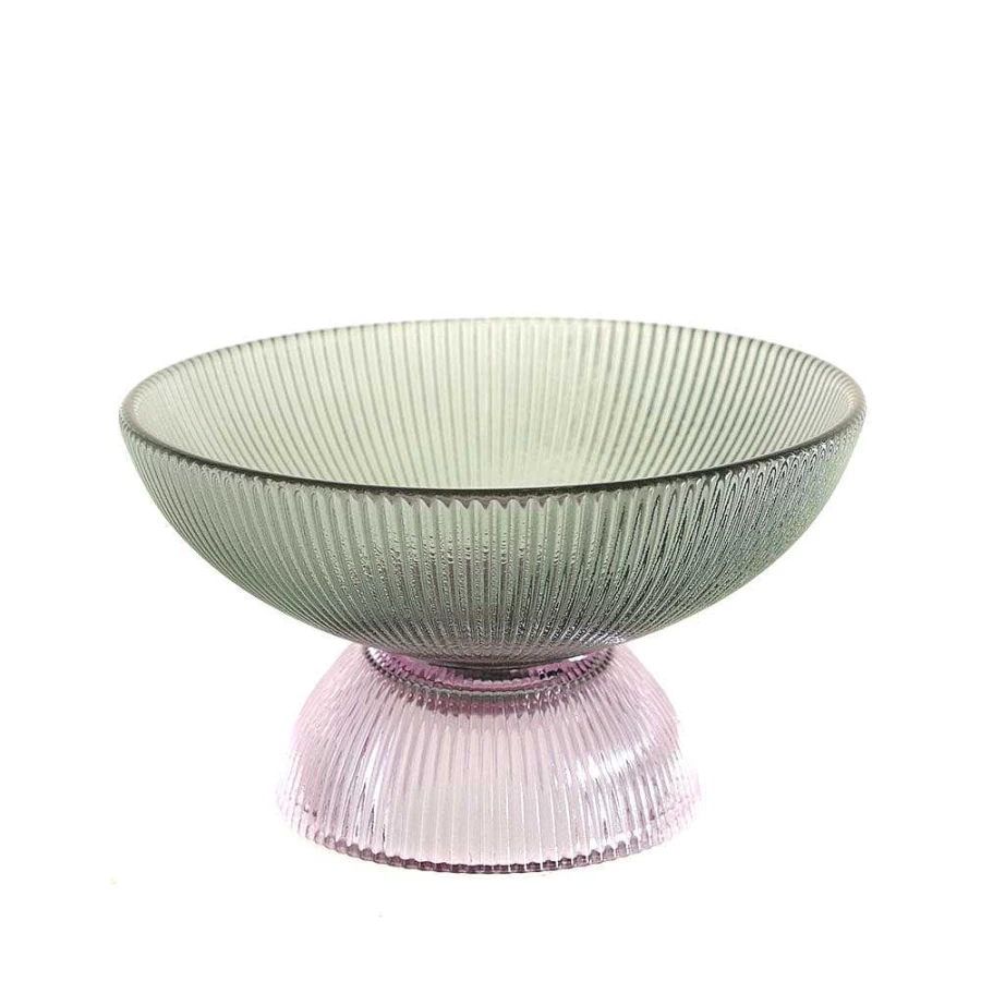 Wheel and Barrow Green and Purple Glass Footed Bowl - 15cm x 18.5cm Elegant Serving Dish