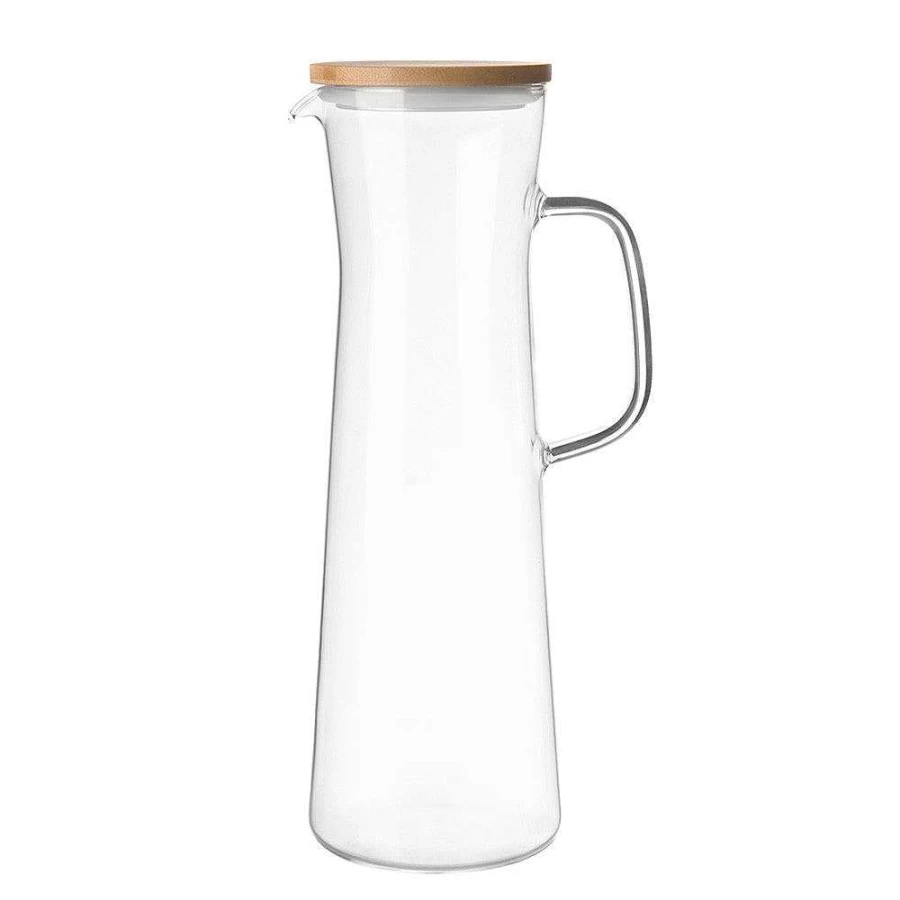 Wheel and Barrow 1L Glass Pitcher with Wooden Lid - Elegant Pouring Carafe for Water, Juice & Iced Tea