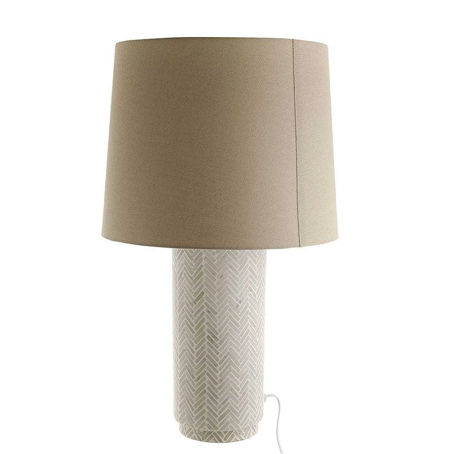 Wheel and Barrow Herringbone Pattern Beige Table Lamp - 65cm Modern Lighting