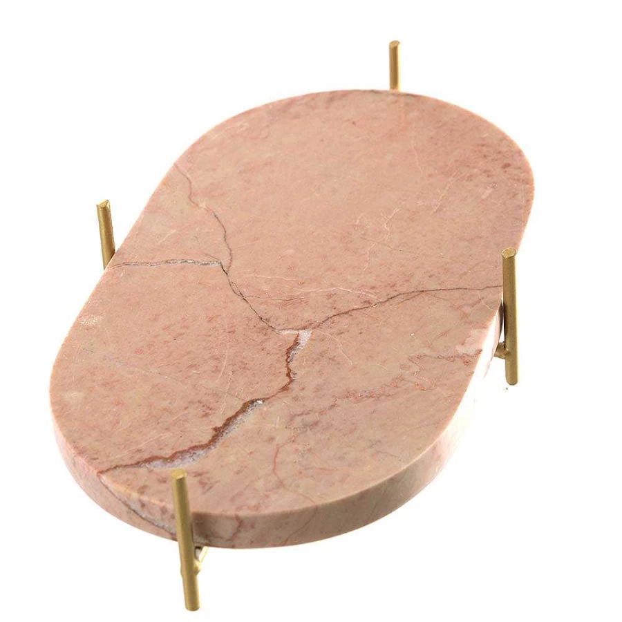 Wheel and Barrow Pink Marble Serving Tray with Gold Stand - 30x18x7cm Elegant Platter for Charcuterie, Cheese & Entertaining