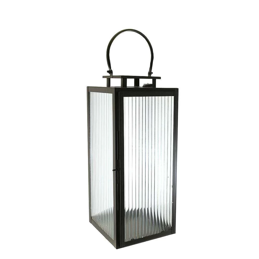 Wheel and Barrow Matte Black Steel Lantern - Rectangle Outdoor Light, 40cm x 18cm Medium Size