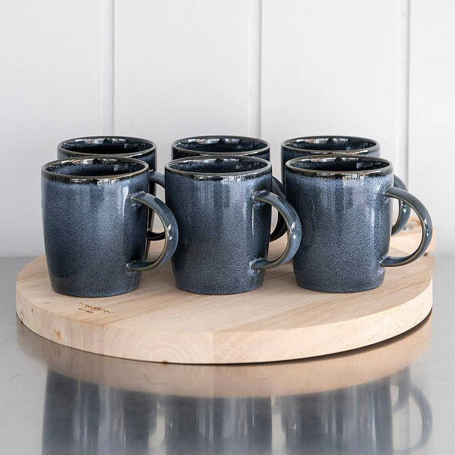 Wheel and Barrow Mediterranean Blue Stoneware Coffee Mug Set of 6 – Durable Ceramic Cups for Home & Office