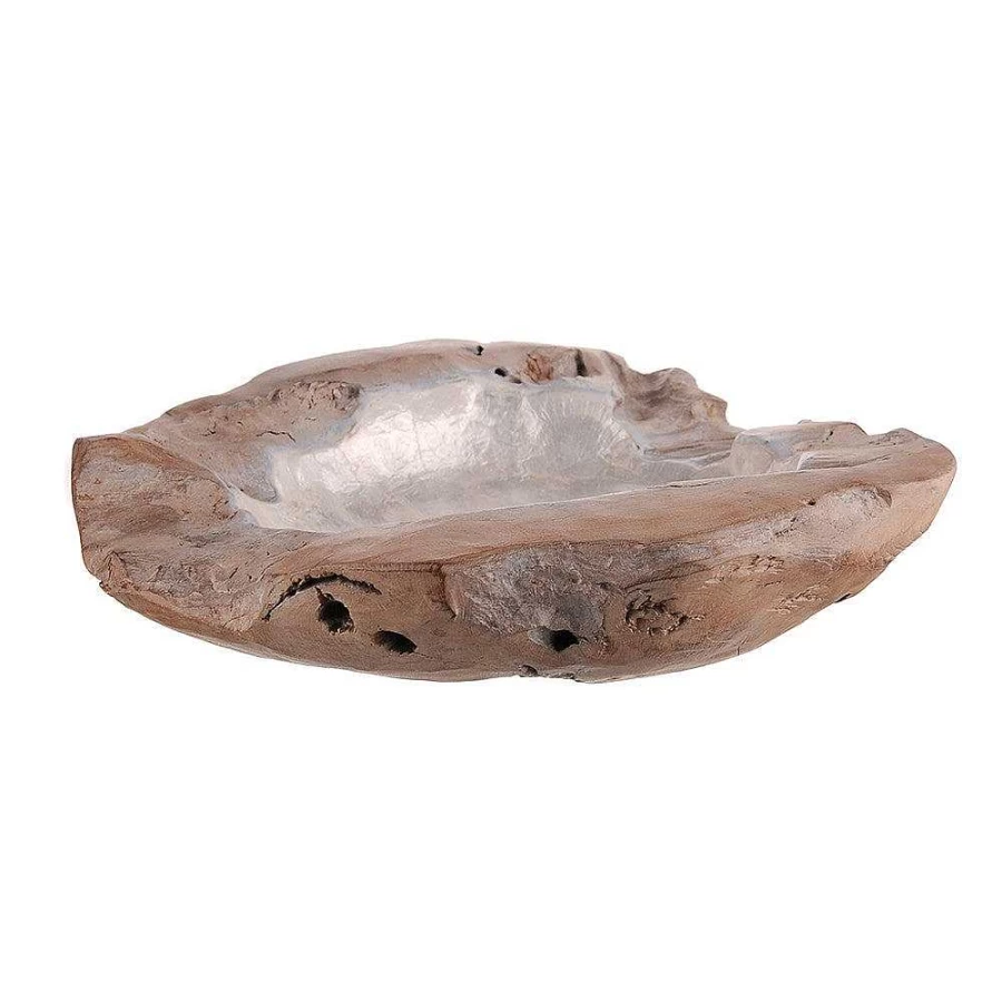 Wheel & Barrow Malo Teak Wood Plate with White Capiz Inlay - 50cm Round Decorative Serving Tray