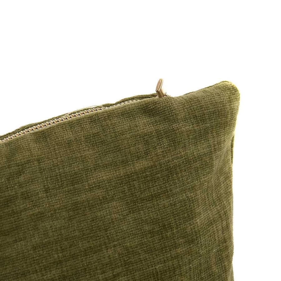 "Wheel and Barrow Olive Green Velvet Cushion 30x50cm – Soft Decorative Pillow Cover"