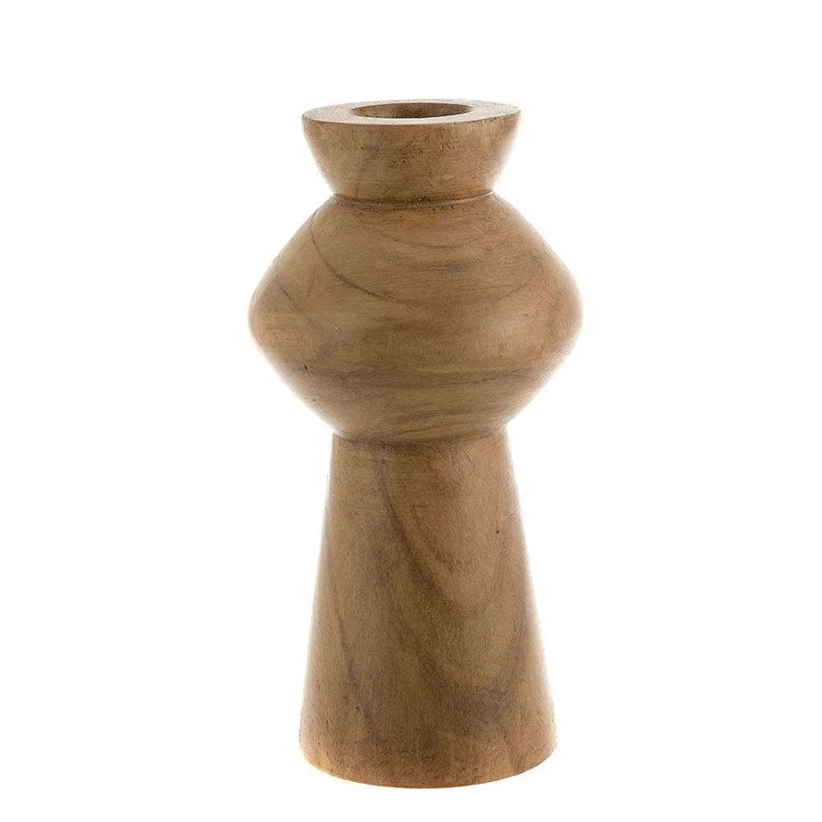 Wheel and Barrow Dark Brown Wood Vase - 29cm Tall, 16cm Wide Handcrafted Decorative Planter