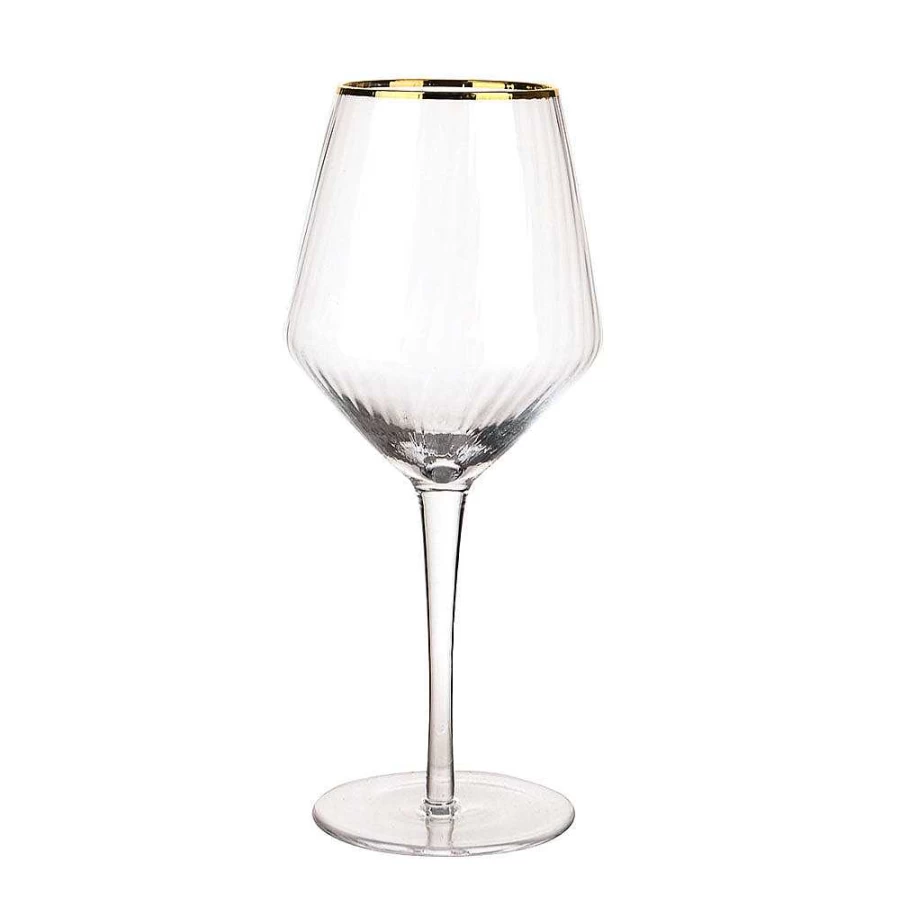 Wheel and Barrow Premium 720ml Optic Wine Glass with 24K Gold Rim - Elegant Crystal Clear Design for Red and White Wine