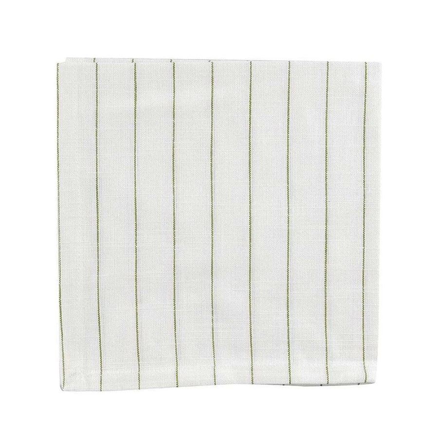 Wheel & Barrow White and Olive Pinstripe Napkin 45x45cm - Premium Linen Table Decor