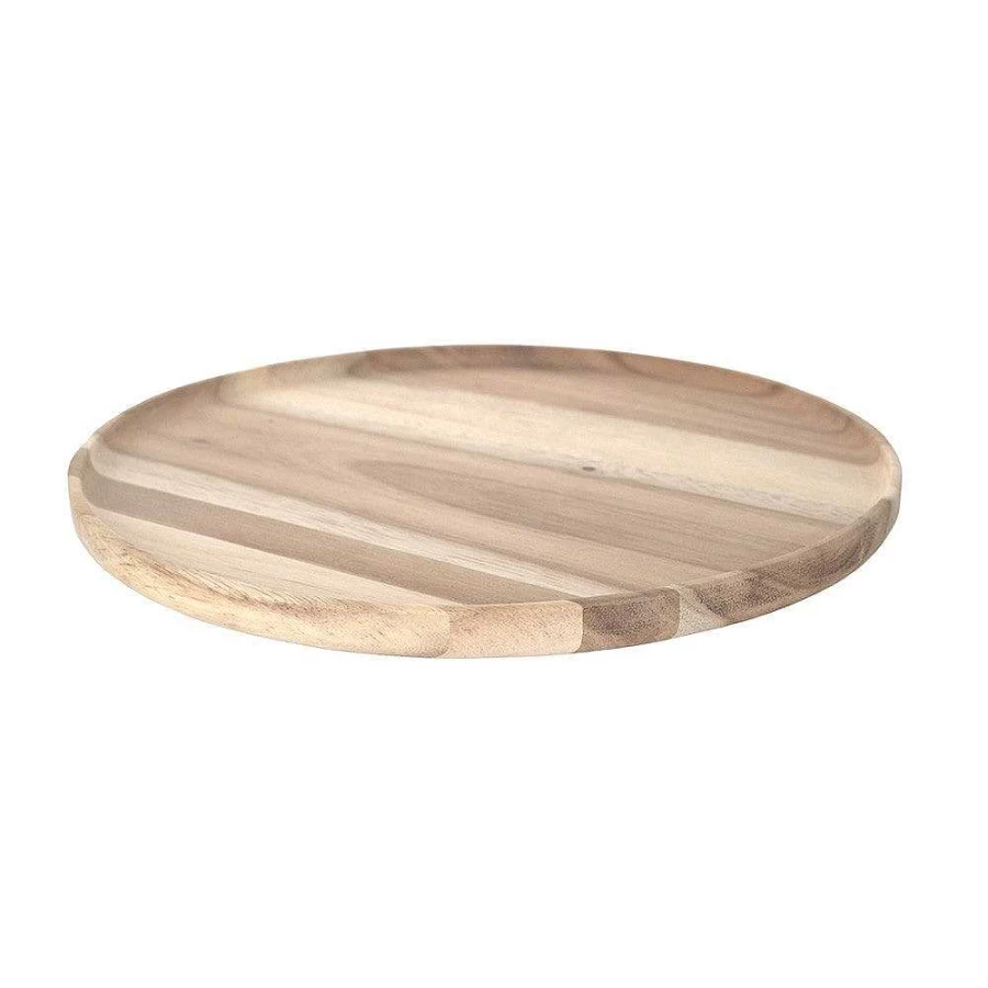 "Wheel & Barrow Round Acacia Wood Serving Tray - 33cm Handcrafted Wooden Platter"