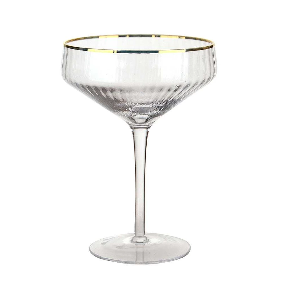 Wheel and Barrow Optic Coupe Glass 255ml - Clear Crystal with Gold Rim - Elegant Barware for Cocktails and Champagne