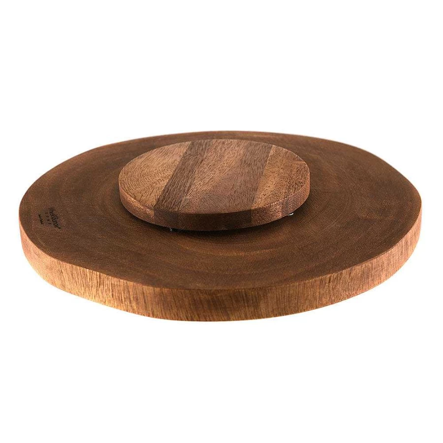 Wheel and Barrow Acacia Wood Lazy Susan Turntable - 31.5cm Round Serving Tray for Dining Table Spice Organization