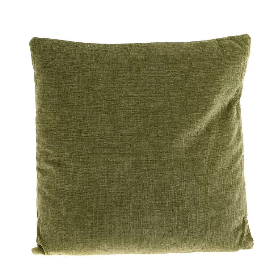 "Wheel and Barrow Olive Green Velvet Cushion 50x50cm – Soft Decorative Pillow Cover"