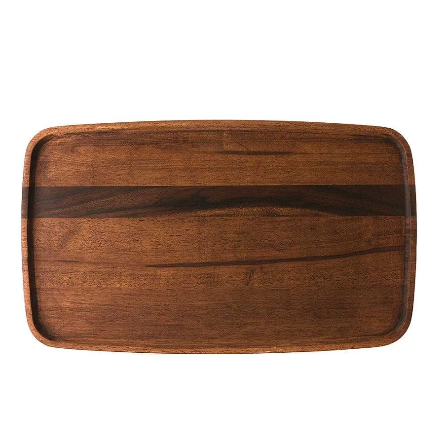 Wheel and Barrow Dark Brown Acacia Wood Serving Tray - 58cm x 34cm Rectangle Rustic Charcuterie Board