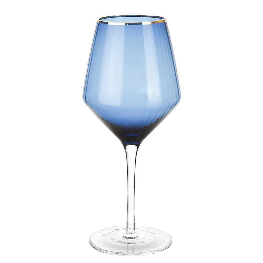 Wheel and Barrow Navy Blue Wine Glass with Gold Rim - 720ml Premium Optic Crystal Tumbler for Red & White Wine