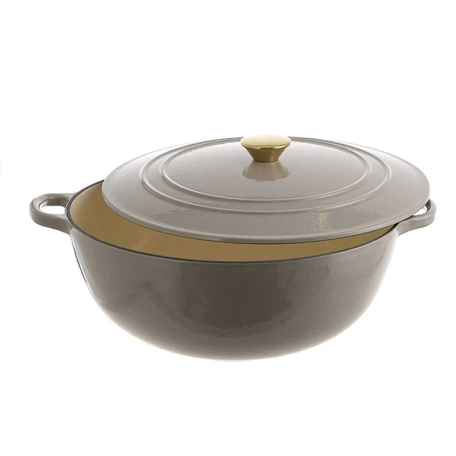 Wheel and Barrow 7L Round Cast Iron Casserole Pot with Lid, 32.5cm Dutch Oven for Cooking, Baking & Serving