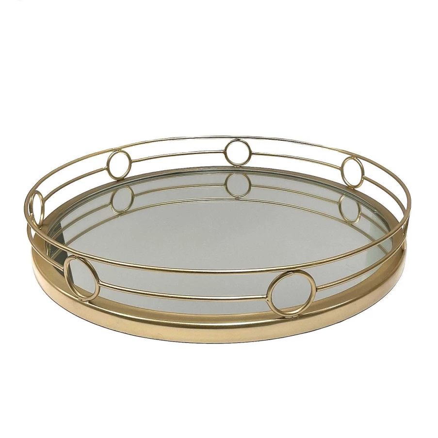 "Wheel & Barrow Round Serving Tray with Gold Circle Edge - 40cm Diameter, 9cm Height"