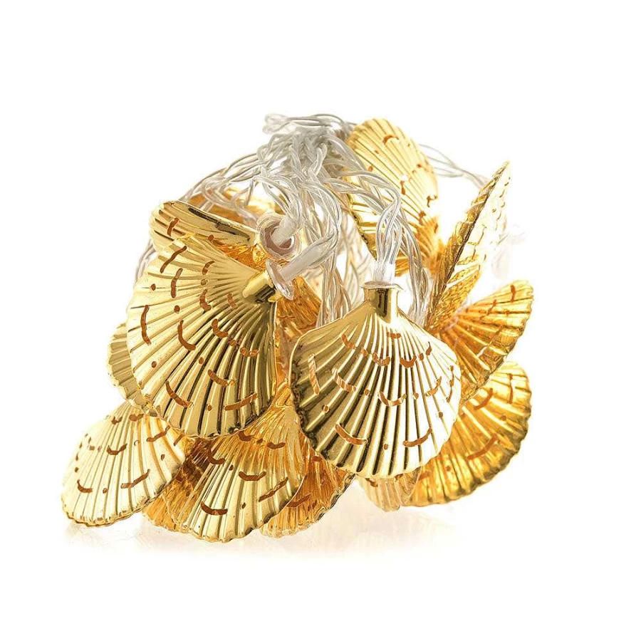 "Wheel & Barrow 20-Piece Gold Sea Shell String Lights – Decorative Fairy Lights for Home & Party"