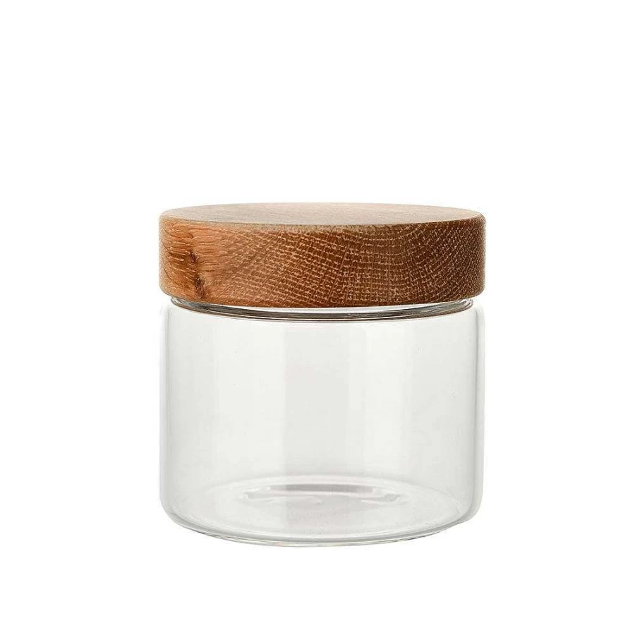 "Wheel and Barrow 400ml Glass Storage Jar with Oak Wood Lid – Small Airtight Container"