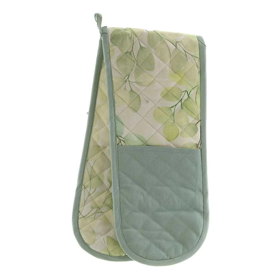 Wheel and Barrow Neutral Leaf Print Double Oven Mitt - Heat Resistant Kitchen Gloves