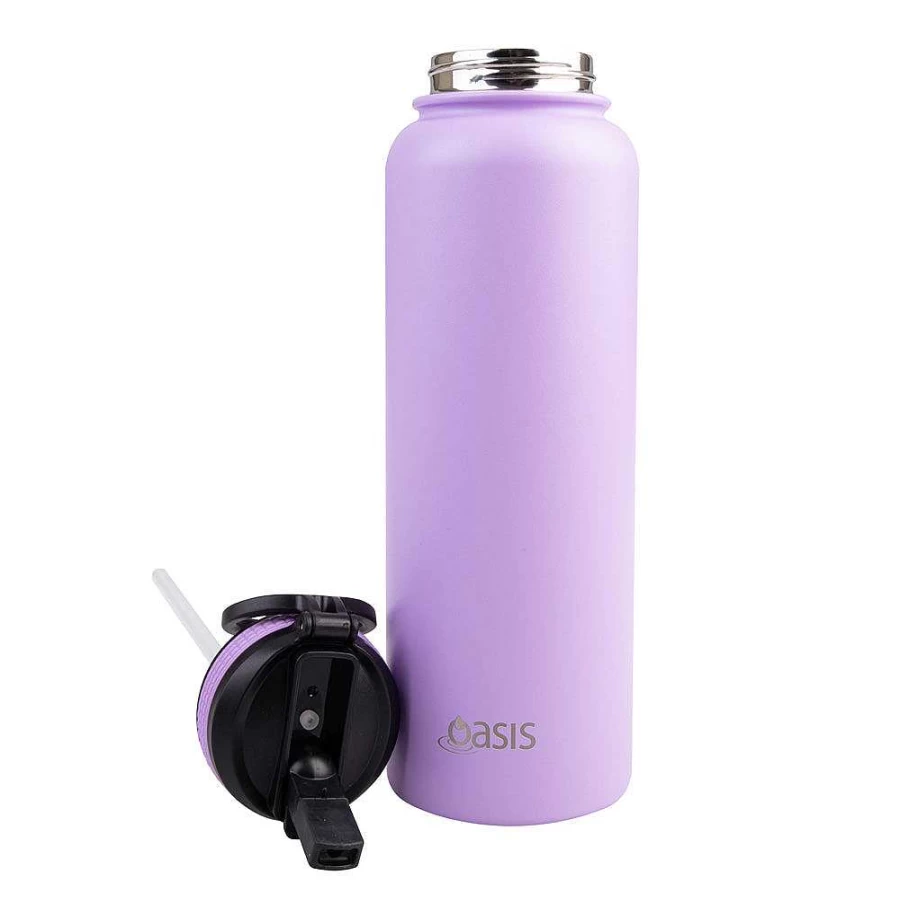 Wheel and Barrow 1.1L Lavender Oasis Water Bottle with Sipper Straw - BPA Free Leak Proof Design
