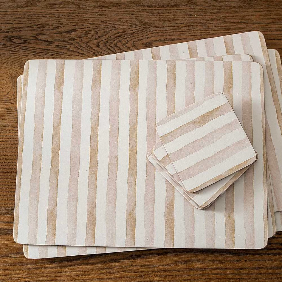 Wheel and Barrow Square Cork Backed Coasters Set of 4 - Neutral Stripe Design 12.5cm Home Bar Accessories