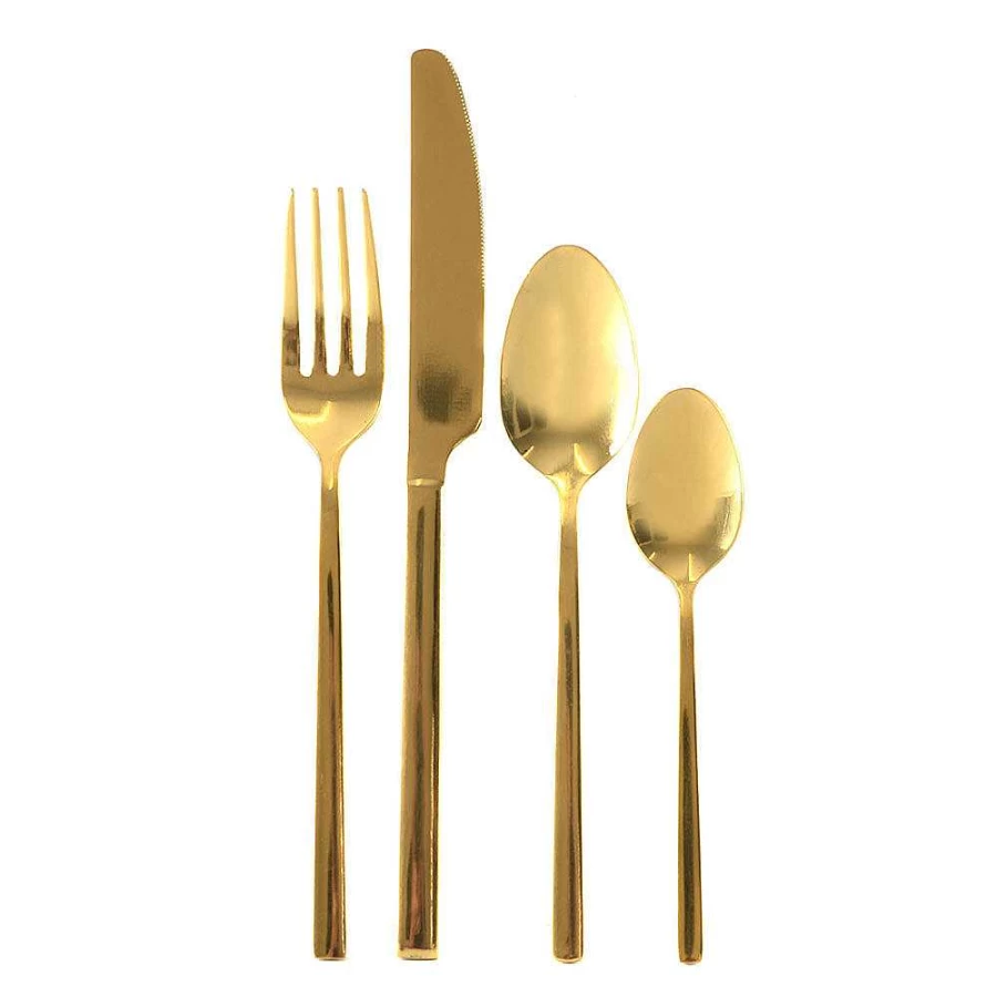 Wheel and Barrow 16-Piece Stainless Steel Cutlery Set - 18/10 Light Gold Flatware for Dining
