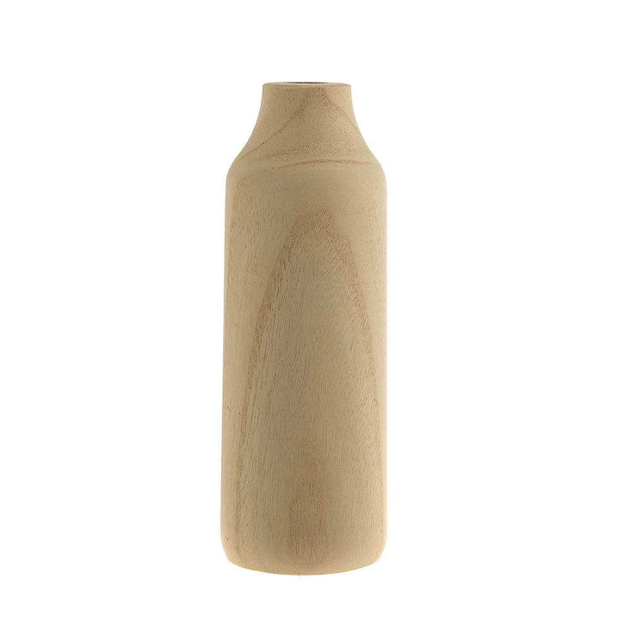 "Wheel and Barrow Tall Wooden Vase - 26cm Height, 9cm Diameter - Handcrafted Home Decor"