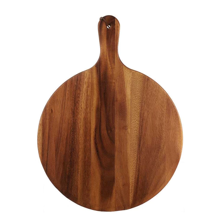 Wheel and Barrow Round Pizza Board 38cm x 50.5cm x 1cm - Chef's Wooden Serving Tray for Baking and Cutting