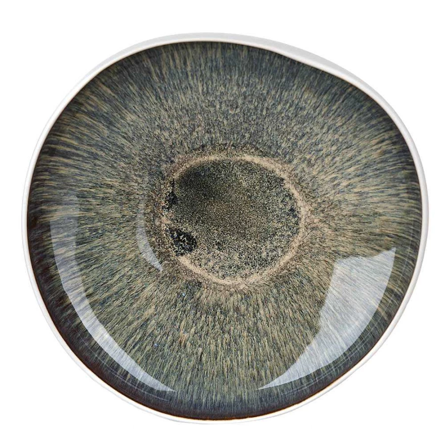 Wheel and Barrow Organic Matt White Bowl with Atomic Design - 37.5 x 37 x 5 cm Ceramic Serving Dish