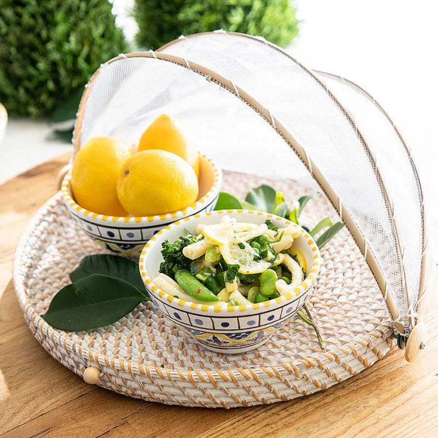 Wheel and Barrow 35Cm Rattan Base Mesh Food Cover - Breathable Kitchen Food Protector for Flies and Insects