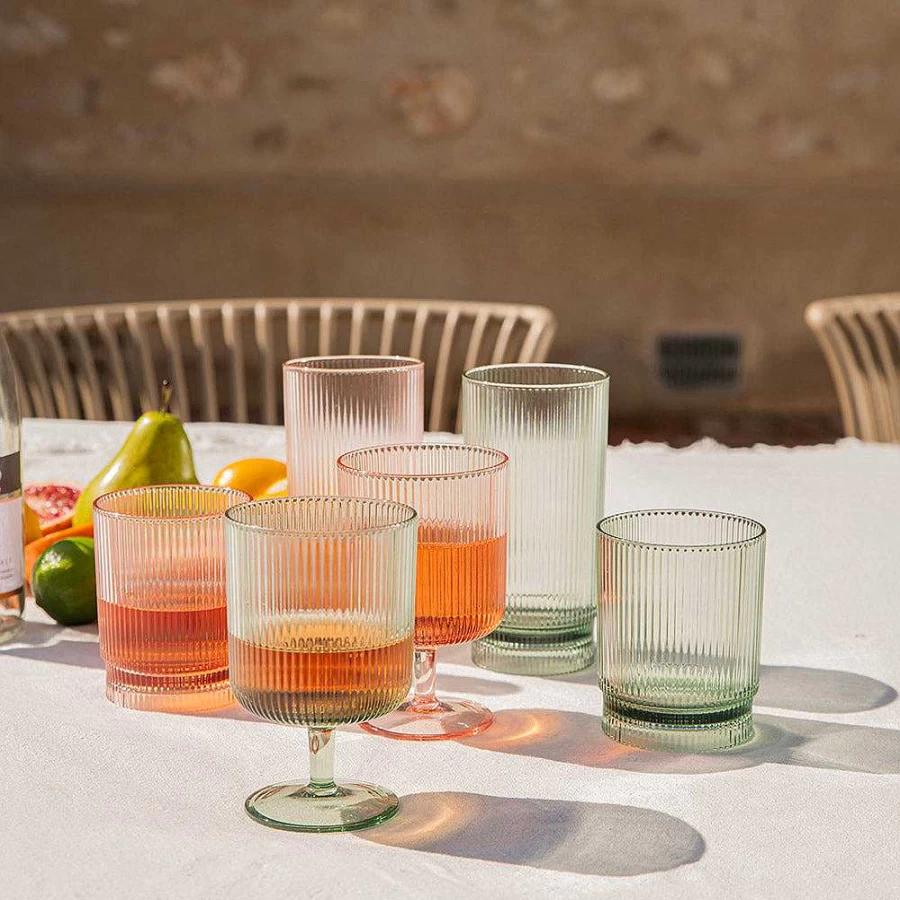 Wheel and Barrow Green Acrylic Ribbed Wine Glass - 295ml Shatterproof Cup for Party and Home Decor