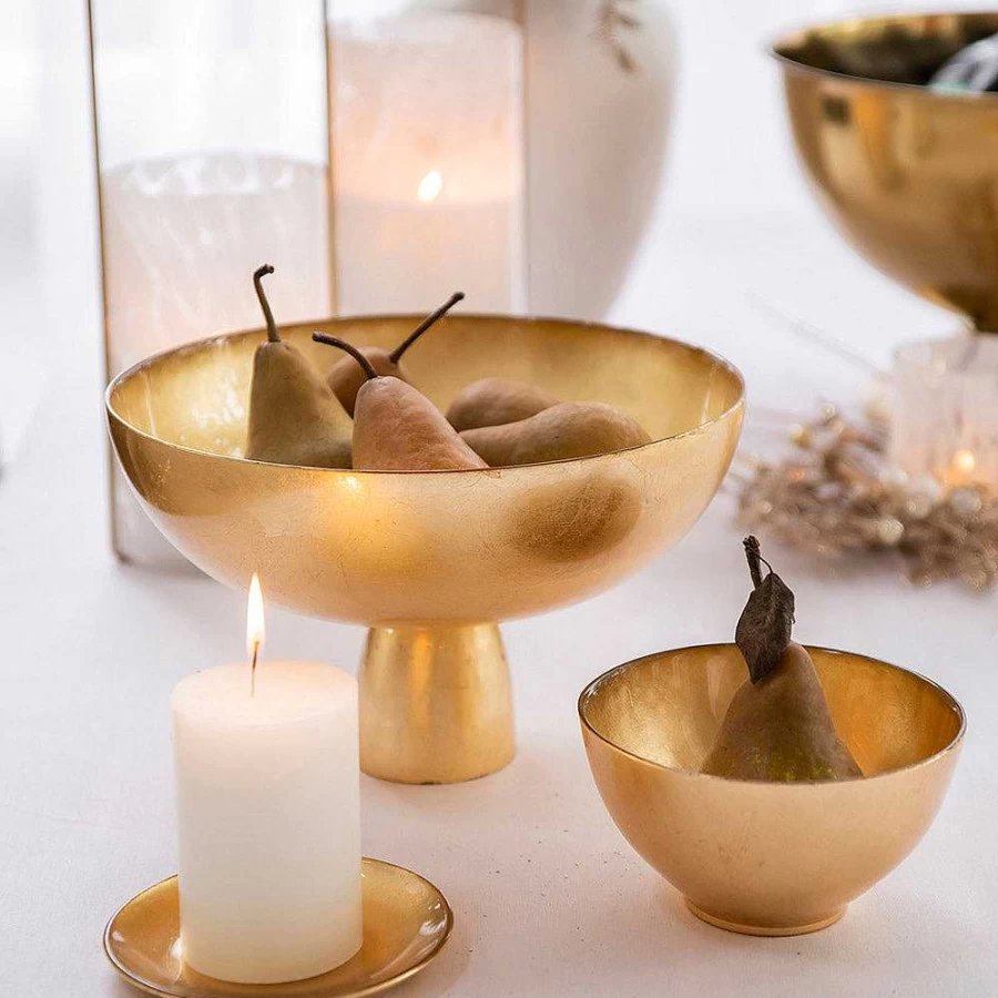 Wheel and Barrow Gold Leaf Candle Holder Plate - Decorative Metal Tray for Home Decor