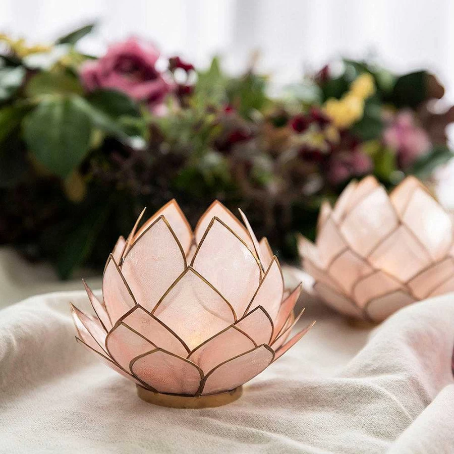 Wheel and Barrow Blush Capiz Cabbage Tealight Holder - Decorative Candle Holder