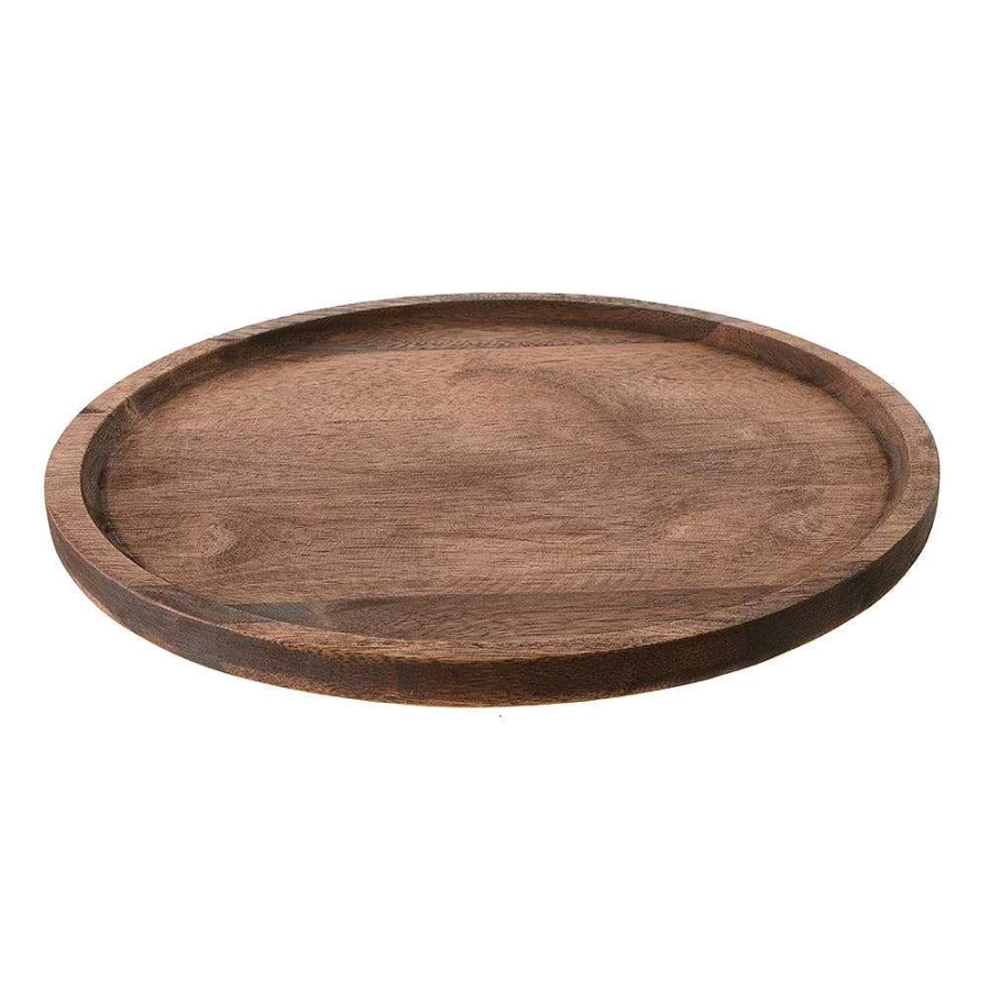 Wheel & Barrow Dark Brown Acacia Wood Round Serving Tray - 33cm Diameter