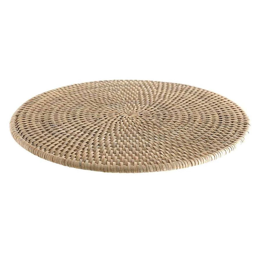 "Wheel and Barrow Round Rattan Placemat 35cm - Whitewashed Natural Fiber Table Setting"