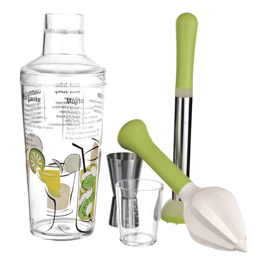 Wheel and Barrow Acrylic Cocktail Shaker Set - 4 Piece Bar Mixing Kit for Professional Drinks