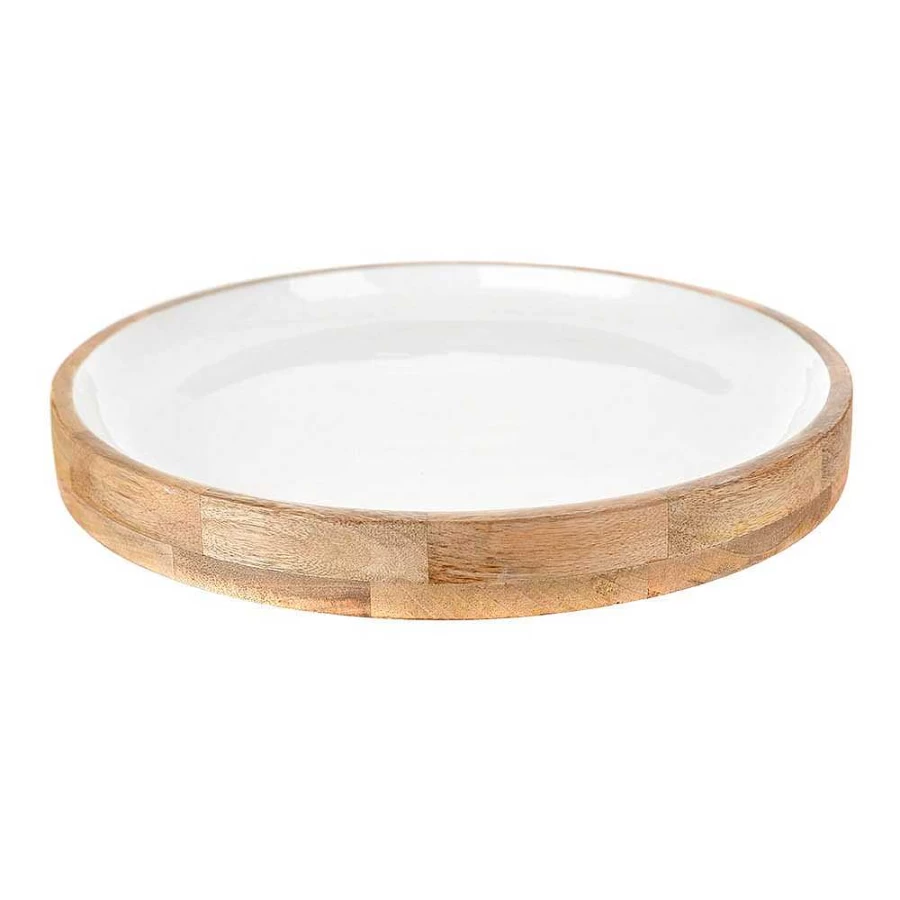 Wheel and Barrow Handcrafted Mango Wood Serving Tray with White Enamel Inlay - 38cm Square Decorative Bread Board