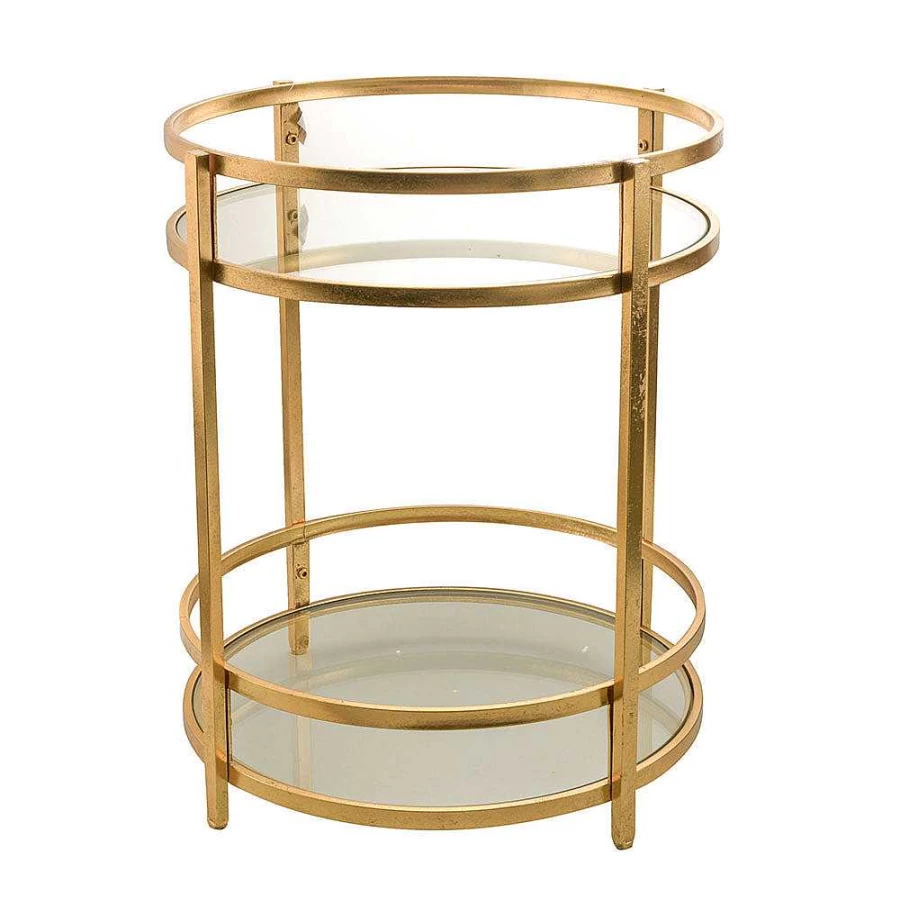 Wheel and Barrow Gold Drinks Trolley with Iron Frame and Glass Top - 74.5 x 55 cm Rolling Bar Cart