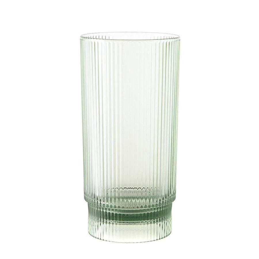 Wheel and Barrow Green Acrylic Ribbed Highball Glass - 410ml, Durable & Stylish Drinking Cup for Cocktails and Beverages