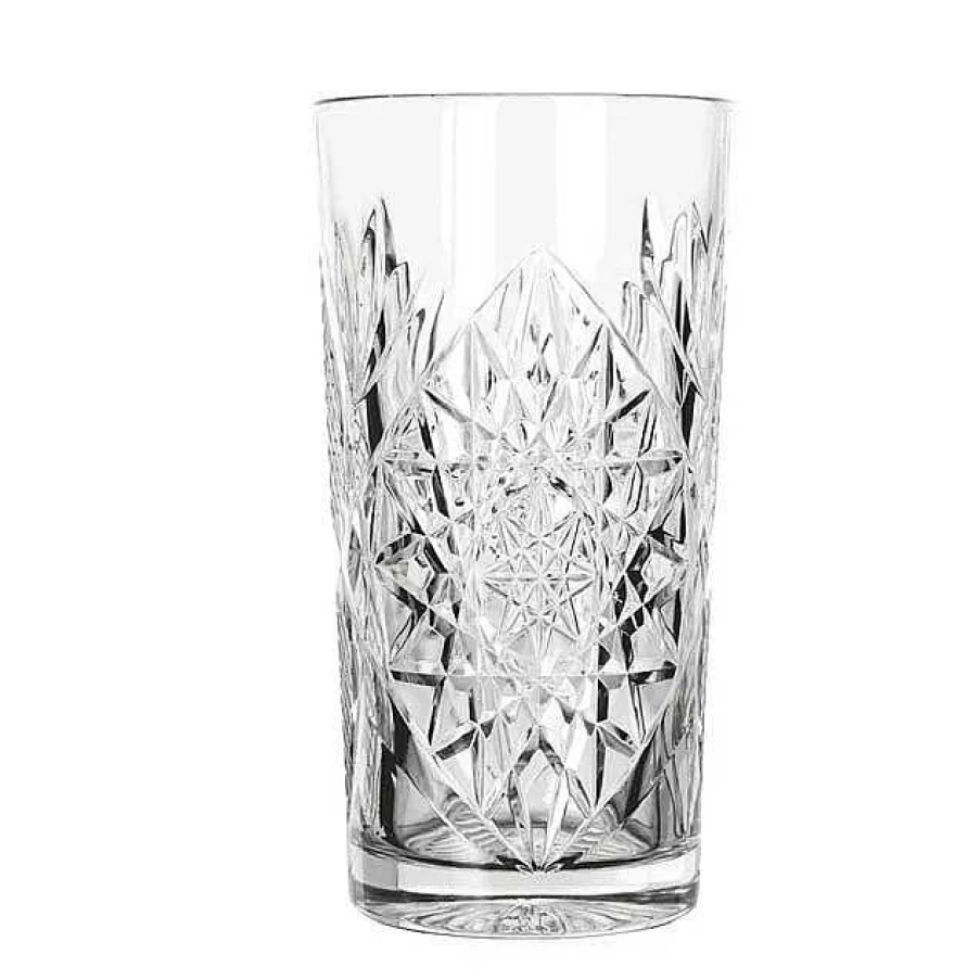 Wheel and Barrow Hi Ball Glass with Hobstar Design - 473mL Drinking Glass for Cocktails and Beverages