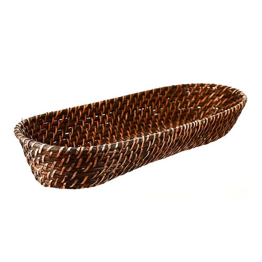Wheel and Barrow Large Rattan Bread Basket - 44cm x 17cm x 7cm - Long Woven Storage for Bread, Fruits, or Decor