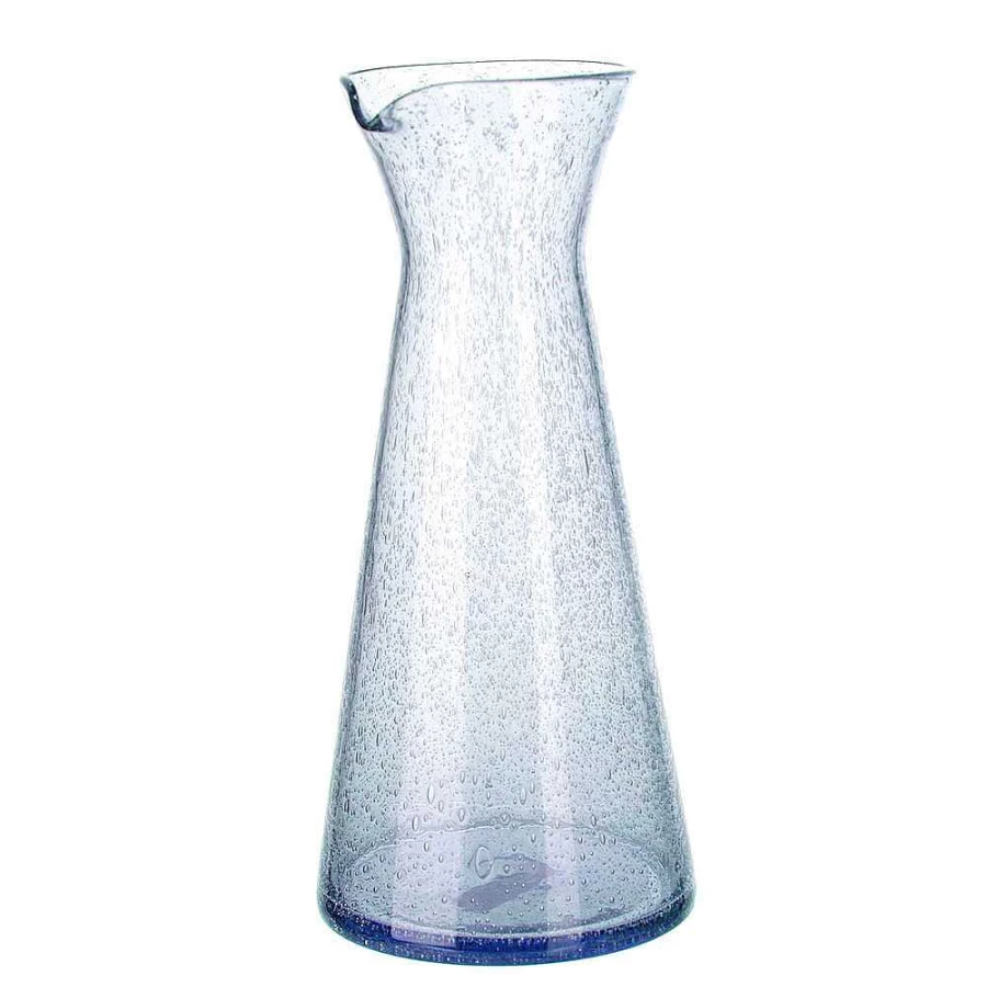 Wheel and Barrow Blue Bubble Glass Carafe - 985ml Elegant Pitcher for Water or Juice