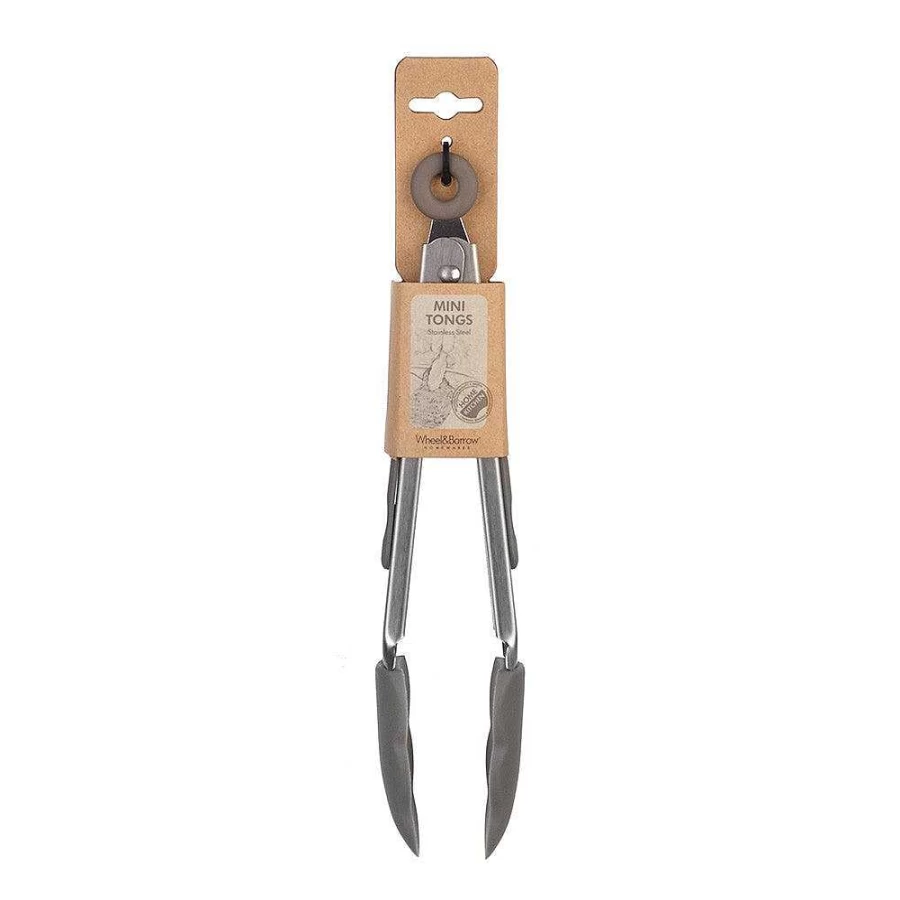 Wheel and Barrow Mini Stainless Steel Tongs with Heat-Resistant Silicone Tips - Grey Kitchen Cooking Utensil for Serving and Grilling