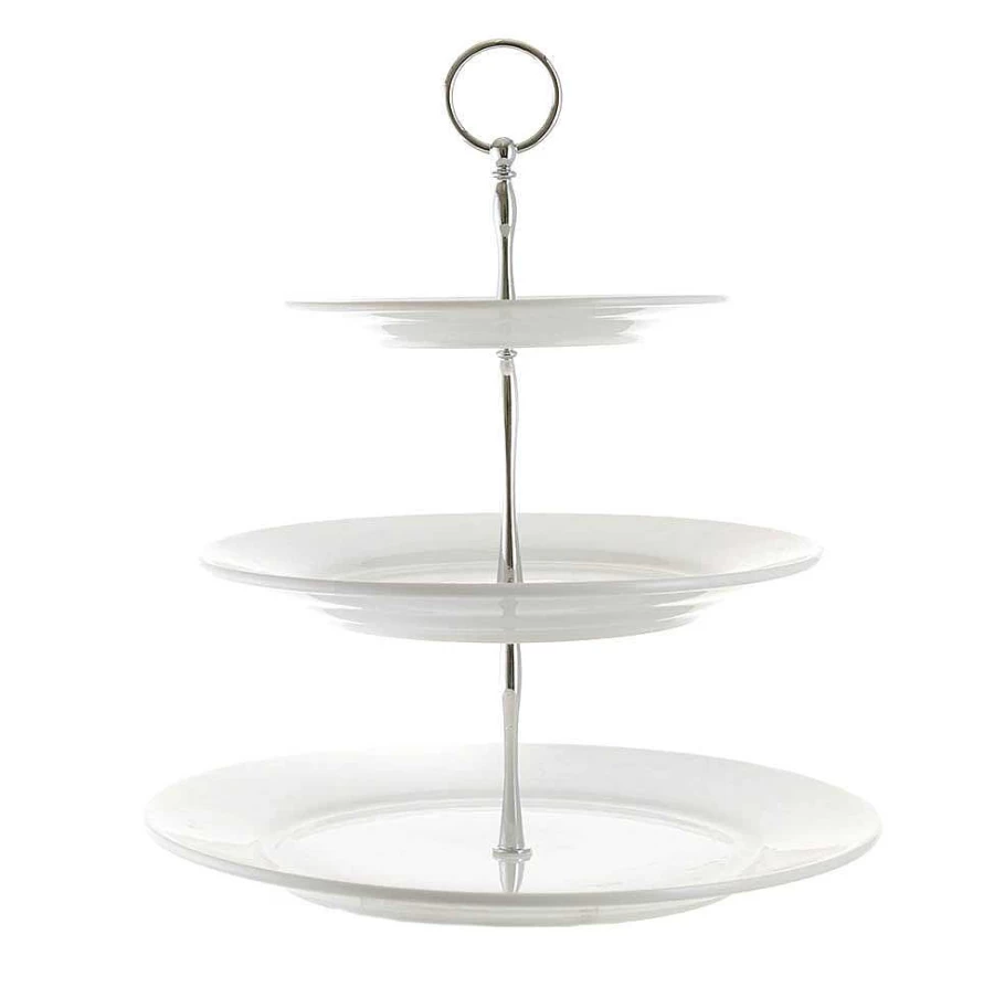 3 Tier Serving Stand with White Plates - 30cm, 25cm, 18cm - Wheel and Barrow