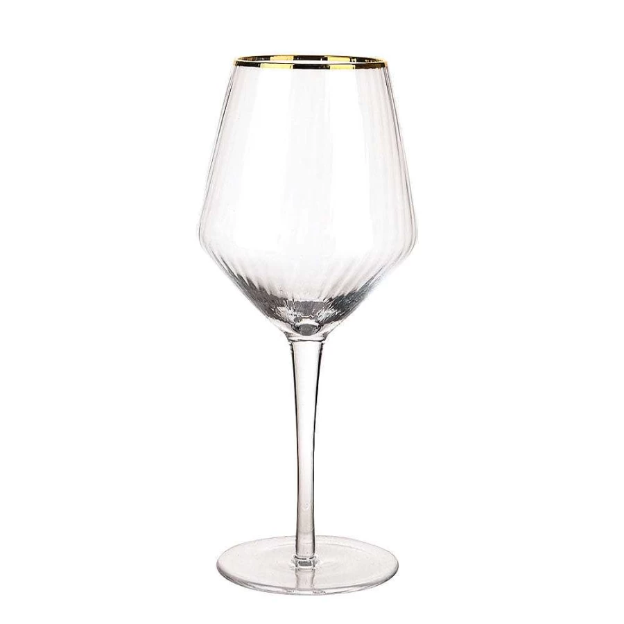 Wheel and Barrow Premium Optic Wine Glass with 24K Gold Rim - 720mL Large Crystal Clear Glass for Red & White Wine - Elegant Stemware for Gifts & Entertaining